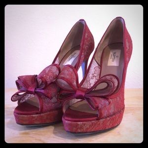 Red Lace Bow Valentino Pumps